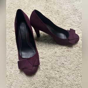 Purple Suede Heels with Bow Detail